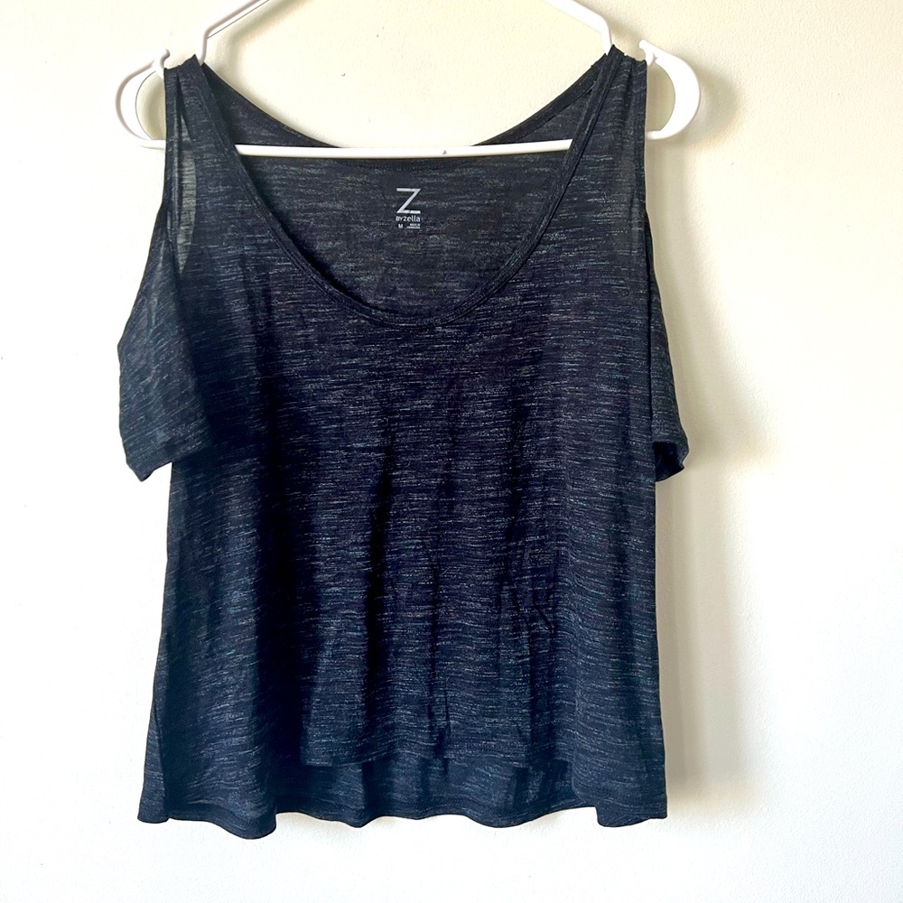 Z by Zella open shoulder semi sheer top